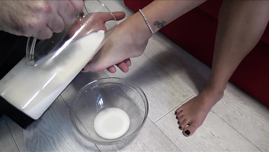 GABRIELLA - This is how a Goddess washes Her feet 2 - Feet washing with MILK, Foot worship