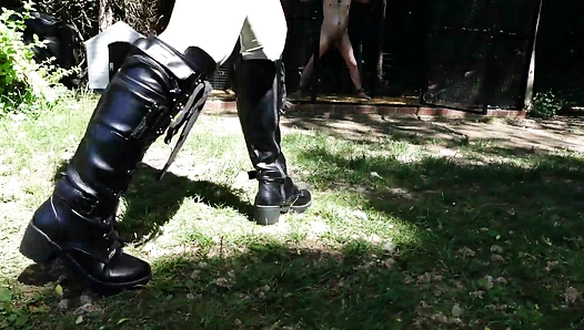 Brutal Ballbusting from sadistic equestrian mistress Sophia in jodhpurs and riding boots BB1698