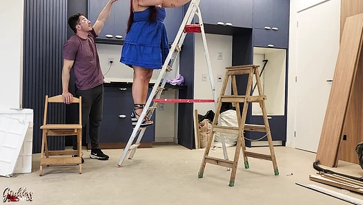 Electricist Foot Pervert Tricks Kiffa Worshipping Her Feet to Finish the Job - FOOT FETISH - FOOT WORSHIP - SOLES - SOLES LICKING - WEDGES HIGH HEELS - FEET - FOOT