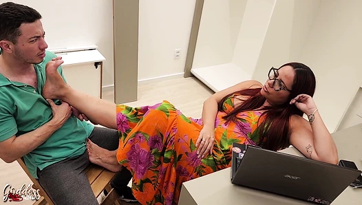 Furniture Saleswoman Seduces Client With Her Sexy Feet - FOOT WORSHIP - FOOT FETISH - HIGH HEELS - COCK TEASING - SOLES LICKING - TOES SUCKING - FEET - FOOT SEDUCTION