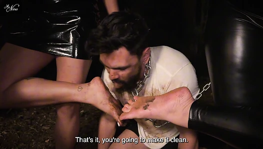 Nara, Vibora, Bimby and Thay: Filthy Feet, Spit and Ashes for a Pig Slave (720 EN-sub) Dirty Feet - Foot Humiliation - Spitting - Human Ashtray - Slave Degradation