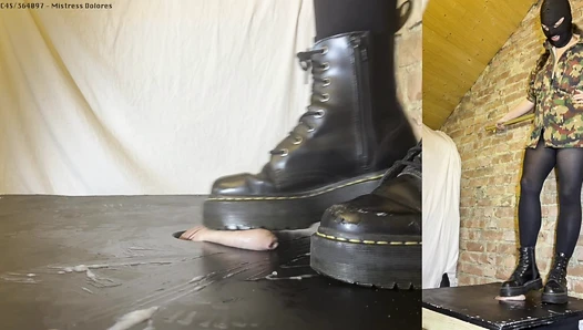 Sgt. Dolores’ BOOT CAMP - Hard Trampling Bootjob in Platform Dr. Martens **VALUE PACK** Disobedient Recruit’s Cock and Balls Precision Eradicated and made to cum