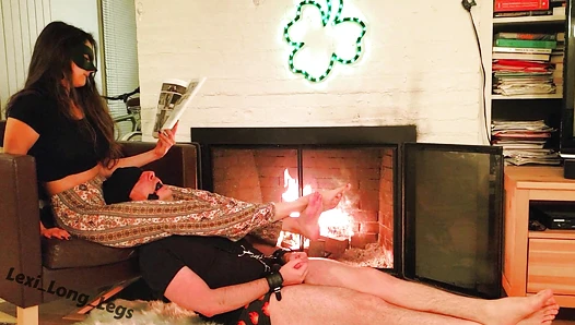 Gagged and Bound Scissors: Goddess Reading by the Fireplace (Get hard, get punished)